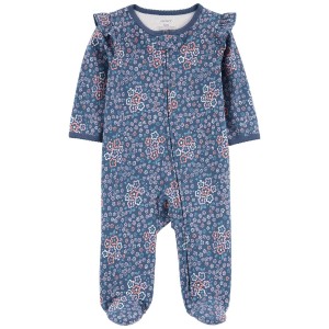 Blue Baby Floral 2-Way Zip Cotton Sleep & Play Pajamas