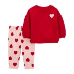 Red/Pink Baby 2-Piece Heart Sweatshirt & Pant Set