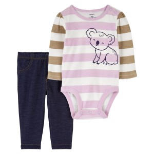 Colorblock Stripes Baby 2-Piece Koala Bodysuit and Pant Set