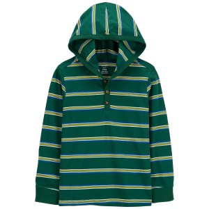 Green Kid Striped Hooded Henley