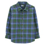 Green/Blue Kid Plaid Button-Front Shirt