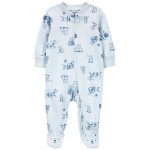 Blue Baby Bear 2-Way Zip Cotton Sleep & Play Pajamas
