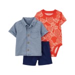 Red/Chambray Baby 3-Piece Pineapple Little Short Set