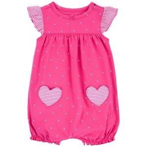 Pink Baby Heart Pocket Cotton Romper