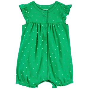 Green Baby Polka Dot Butterfly Snap-Up Romper