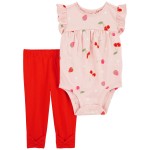 Pink/Red Baby 2-Piece Fruit Bodysuit Pant Set