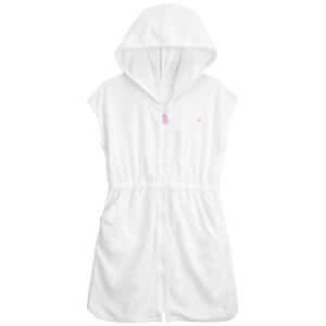 White Kid Hooded Zip-Up Cover-Up