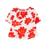 Red/White Toddler Floral Smocked Top