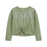 Green Kid Butterfly Tie-Front Jersey Tee