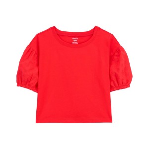 Red/orange Kid Eyelet-Sleeve Top