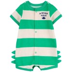 Green Baby A-Roar-Able Striped Snap-Up Romper