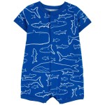 Navy Baby Whale Snap-Up Romper