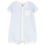 Blue/White Baby Striped Snap-Up Romper