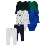 Multi Baby 6-Piece Bodysuits & Pants Set