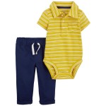 Yellow/Navy Baby 2-Piece Striped Polo Bodysuit & Pants Set