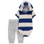Multi Baby 2-Piece Striped Hooded Bodysuit Pant Set