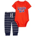 Orange/Navy Baby 2-Piece Little Bro Bodysuit Pant Set
