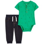 Green/Navy Baby 2-Piece Tropical Bodysuit Pant Set