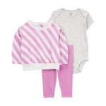 Pink Baby 3-Piece Striped Little Pullover Set