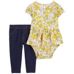 Multi Baby 2-Piece Floral Peplum Bodysuit Pant Set