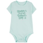 Blue Baby First Fathers Day Cotton Bodysuit