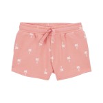 Coral Baby Palm Tree Pull-On French Terry Shorts
