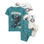 Blue Toddler 4-Piece Astronaut 100% Snug Fit Cotton Pajamas