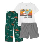 Green Toddler 3-Piece Dinosaur Loose Fit Pajamas