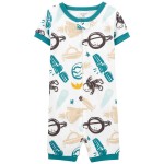 Blue/White Toddler 1-Piece Space 100% Snug Fit Cotton Romper Pajamas