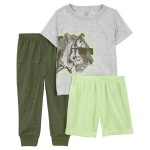 Green Toddler 3-Piece Tiger Loose Fit Pajamas