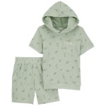 Green Toddler 2-Piece French Terry Dino Print Set