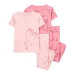 Pink Toddler 4-Piece Unicorn 100% Snug Fit Cotton Pajamas