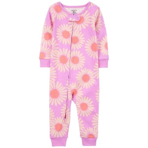 Pink Toddler 1-Piece Daisy 100% Snug Fit Cotton Footless PJs
