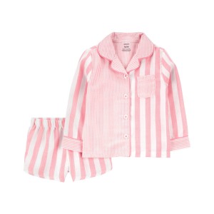 Pink Toddler 2-Piece Striped Woven Coat-Style Pajamas