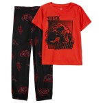 Red Kid 2-Piece Monster Truck Loose Fit Pajamas