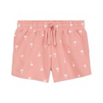 Coral Kid Palm Tree Pull-On French Terry Shorts