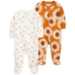 Yellow Baby 2-Pack Sunflower Zip-Up Cotton Sleep & Play Pajamas