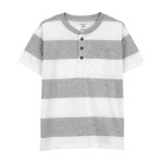 Grey/White Kid Striped Jersey Henley