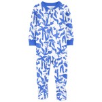 Blue/White Baby 1-Piece Ocean Print 100% Snug Fit Cotton Footie Pajamas