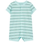 Blue Baby Striped Snap-Up Romper