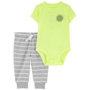 Neon Yellow/Heather Baby 2-Piece Neon Sun Bodysuit Pant Set