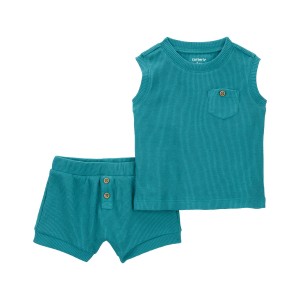 Teal Baby 2-Piece Ribbed Outfit Set