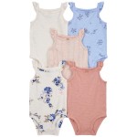 Multi Baby 5-Pack Floral Flutter Bodysuits