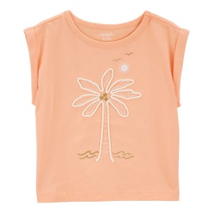 Coral Baby Palm Tree Knit Tee