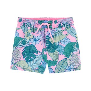 Pink/Green Toddler Tropical Swim Trunks