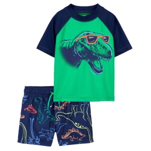 Multi Toddler Dinosaur Rashguard & Swim Trunks Set