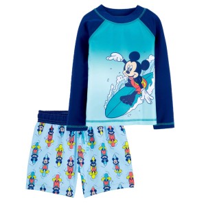 Multi Toddler Mickey Mouse Rashguard & Swim Trunks Set