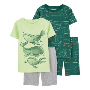 Green/Heather Toddler 4-Piece Whale Cotton Blend PJs