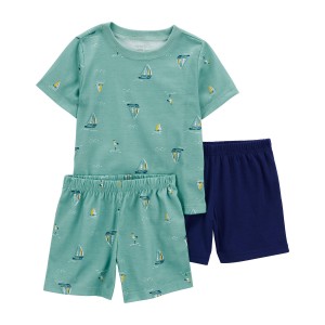 Blue Toddler 3-Piece Sailboat Loose Fit Pajama Set