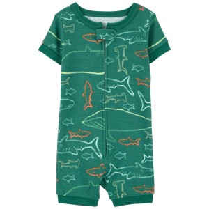 Green Toddler 1-Piece Shark 100% Snug Fit Cotton Romper Pajamas